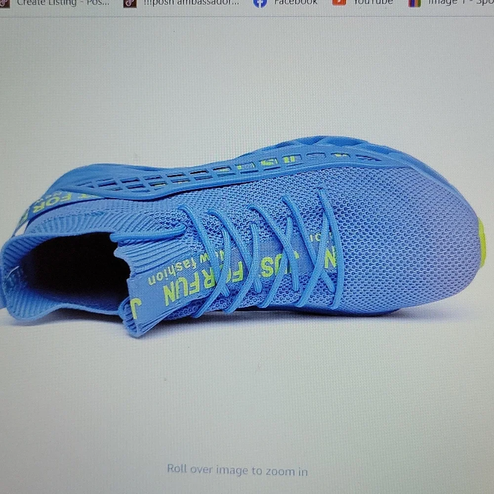 FZUU Mens Athletic Running Walking Non Slip Sneakers knit upper sky blue…12 NEW